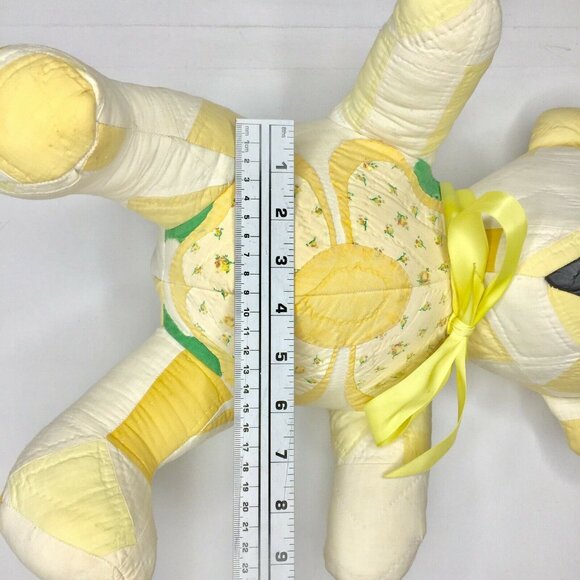 Vintage Handmade Quilted Patchwork 16" Teddy Bear  Yellow Scrapper Cutter Craft - Picture 12 of 12